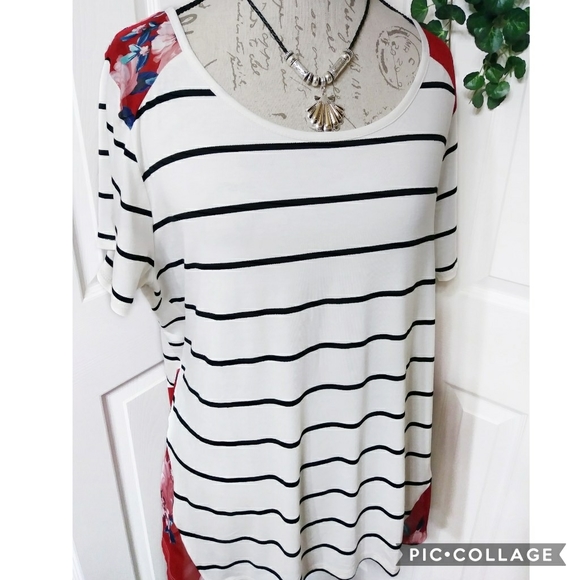 Avenue Short Sleeve Stripe & Floral Top Size 14 - Picture 3 of 7